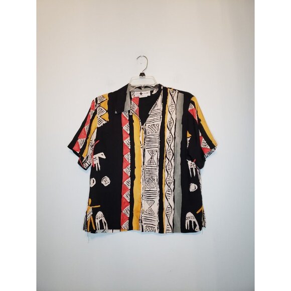 Solitaire Women's Outfit Set Button Front Blouse 8 Wrap Skirt 6 African Tribal - Picture 3 of 6